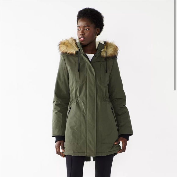 Nine West Jackets & Blazers - Nine West Fur Trim Hooded Parka Coat Green